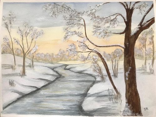 Brenda. Winter landscape, watercolour & gouache.